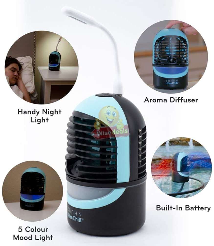 Ultra Chill Personal Cooler & Humidifier, Improves Air Quality, Aroma Diffuser, LED Reading Light