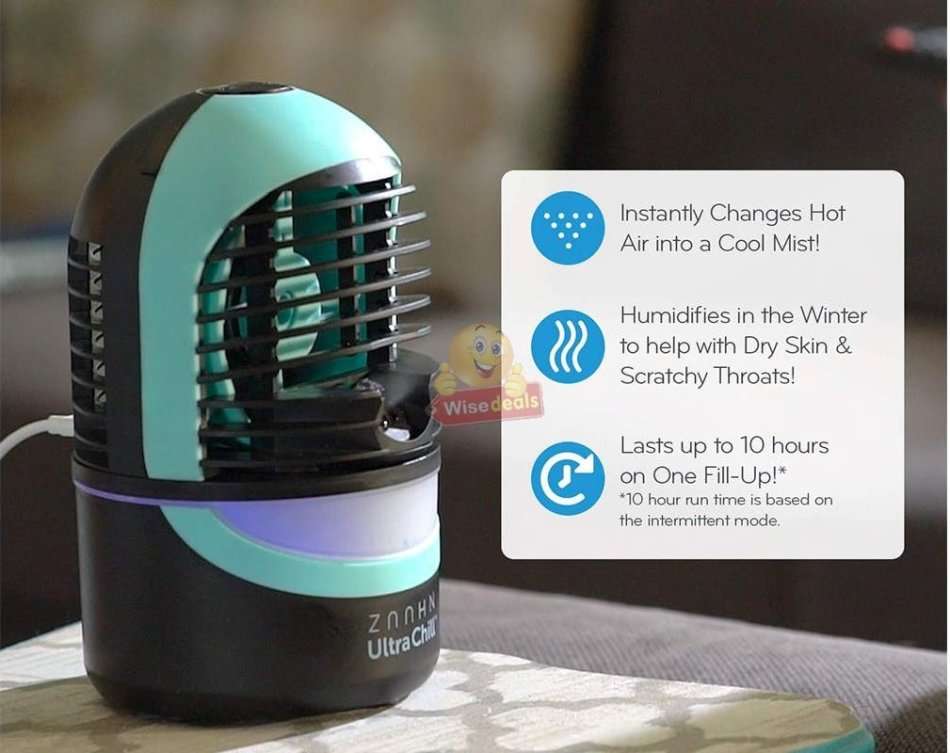 Ultra Chill Personal Cooler & Humidifier, Improves Air Quality, Aroma Diffuser, LED Reading Light