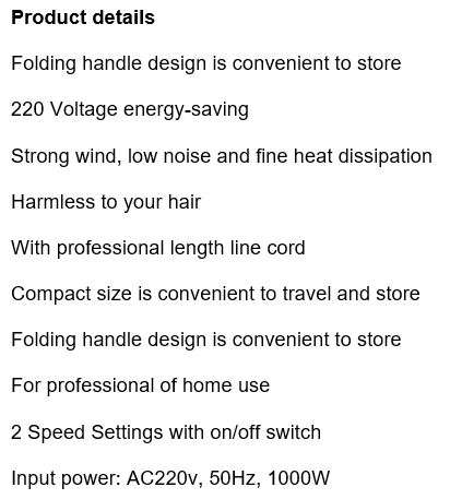 1000W Foldable Hair Dryer for Professional or Home use