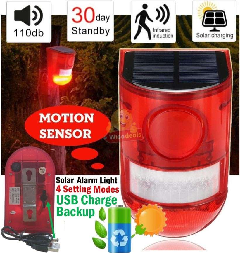 Waterproof Motion Sensor LED SOLAR ALARM LIGHT - Your all-in-one Security Necessity PLUS USB Backup