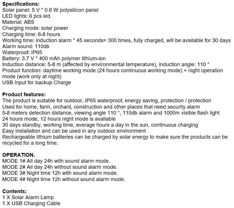 Waterproof Motion Sensor LED SOLAR ALARM LIGHT - Your all-in-one Security Necessity PLUS USB Backup