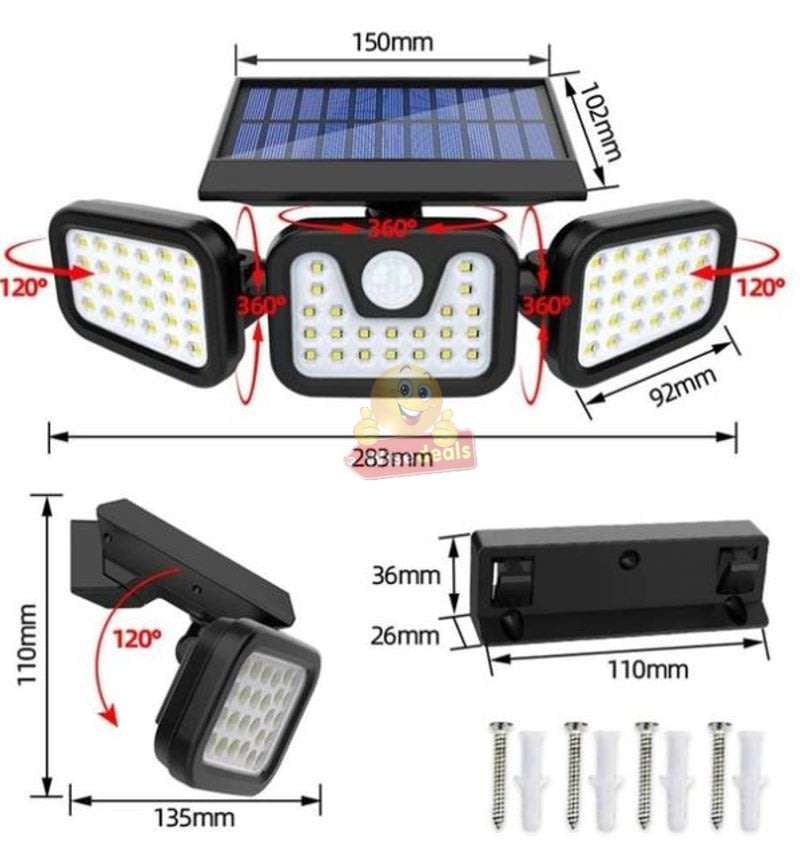 Solar Flood Light, 78 LED, 3 adjustable heads, 3 modes, 2400mAH battery
