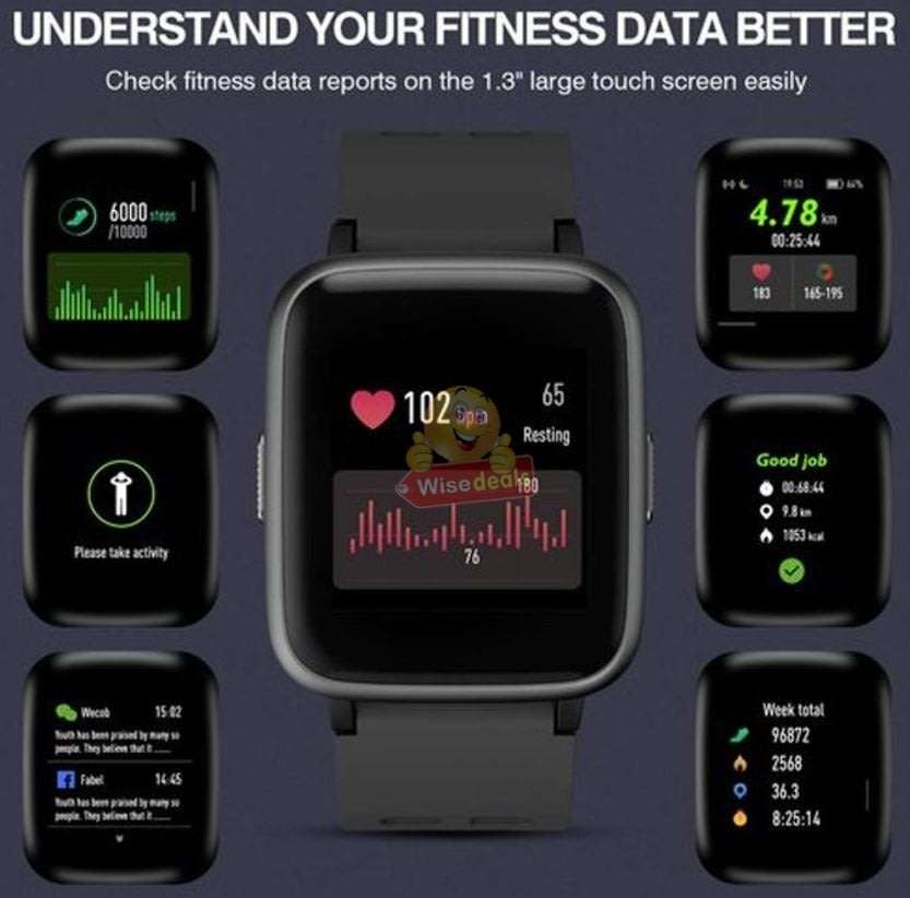 Bluetooth Fitness Smart Watch - Monitor Heart Rate, Blood Pressure, Blood Oxygen, Calorie, Distance