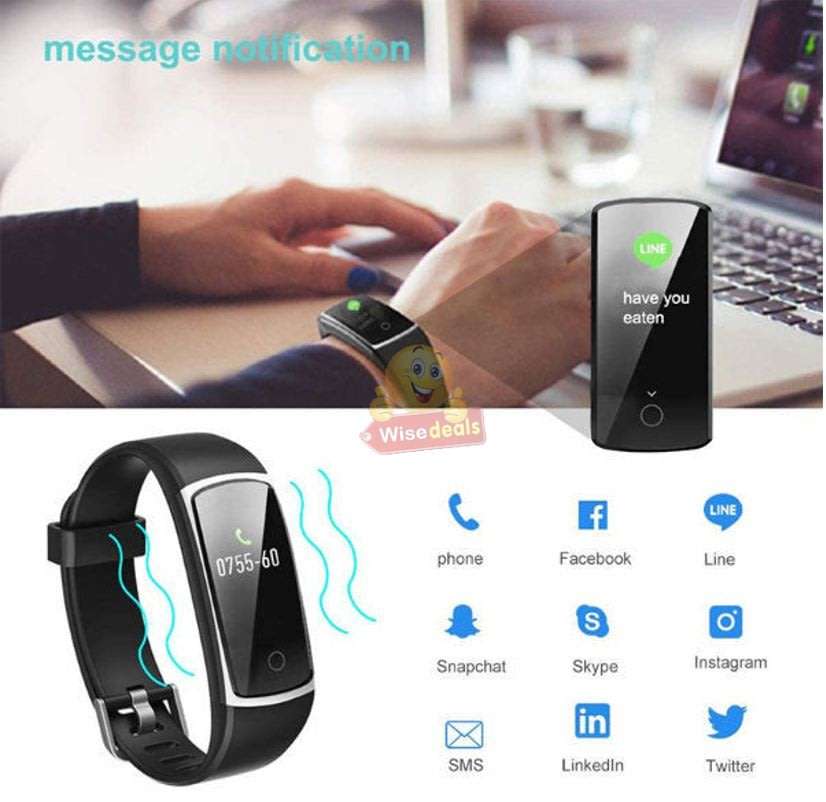 Bluetooth Fitness Smart Watch - Monitor Heart Rate, Blood Pressure, Blood Oxygen, Calorie, Distance