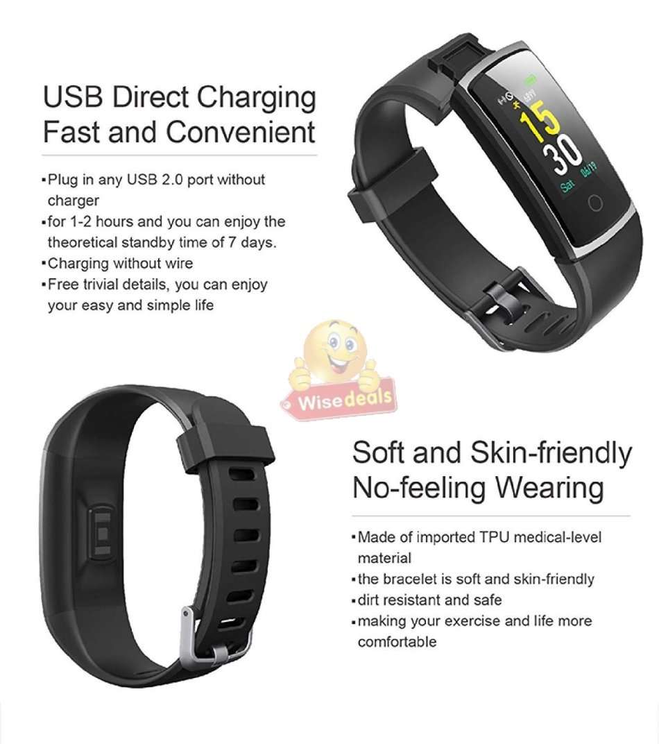 Bluetooth Fitness Smart Watch - Monitor Heart Rate, Blood Pressure, Blood Oxygen, Calorie, Distance