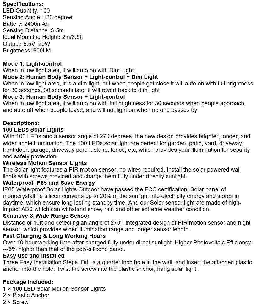 20W Super Bright Solar Wall Light, Motion Sensor with 3 Modes, Waterproof & Eco-friendly