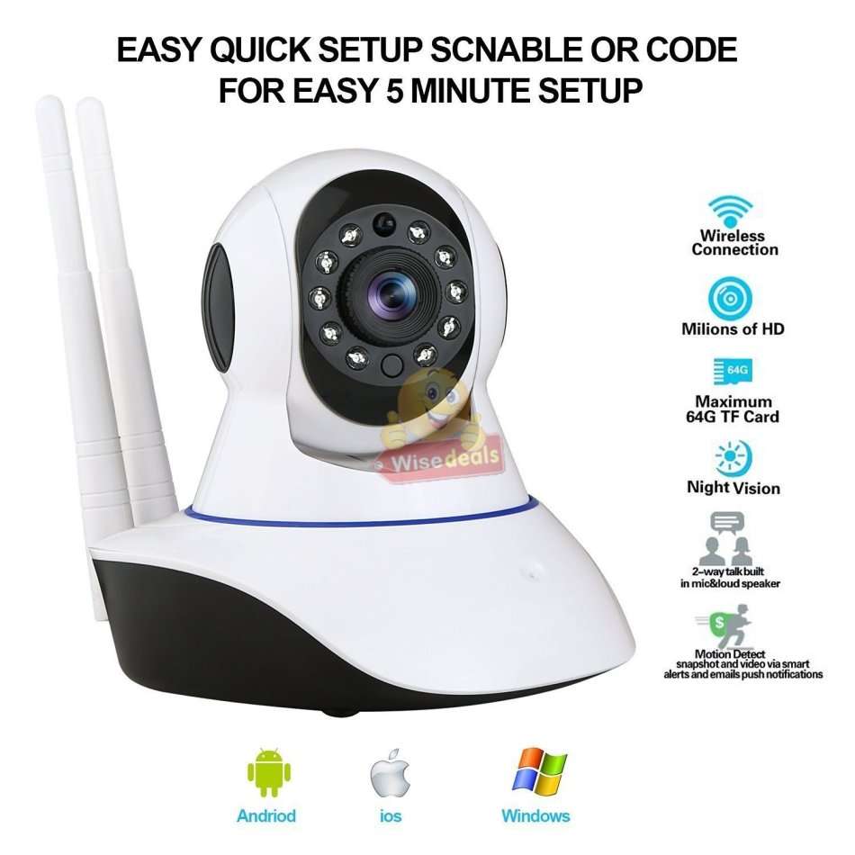 1080P Wireless Dual Antenna WIFI IP Security Surveillance Camera, Support Phone View, Night Vision e