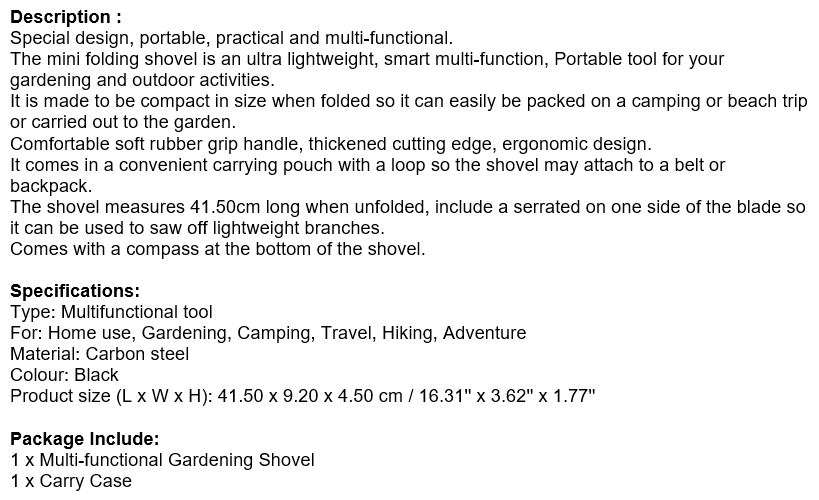 All in One Portable, Practical and Multi-functional Folding Shovel in a Convenient Carry Case