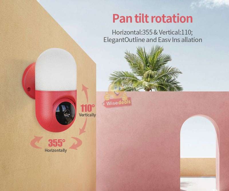 PTZ 5MP, IP WIFI Camera & Wall Lamp with Motion Tracking, Auto Alarm, 2 Way Audio, Night Vison etc