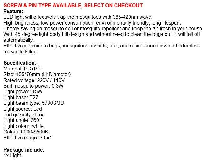 LED Light - Effectively Eliminates Flying Insects, Low Power Consumption & Long Lifespan