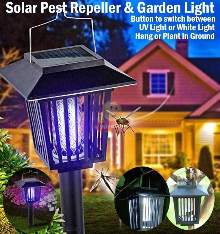 Solar UV Pest Repeller & White LED Garden Light in one.  Say Goodbye to Annoying bugs