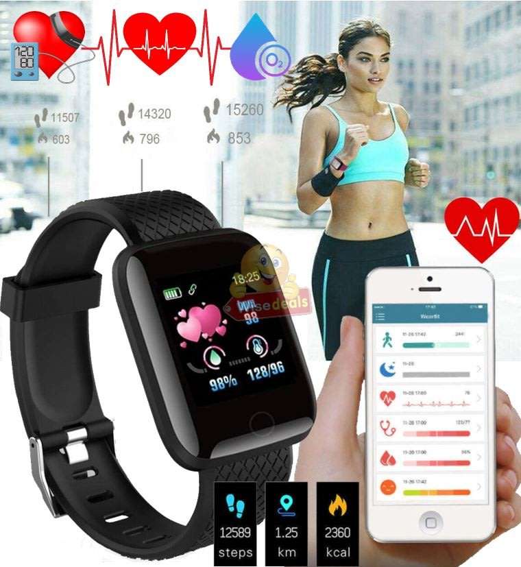 Bluetooth Fitness Smart Watch - Monitor Heart Rate, Blood Pressure, Blood Oxygen, Calorie, Distance