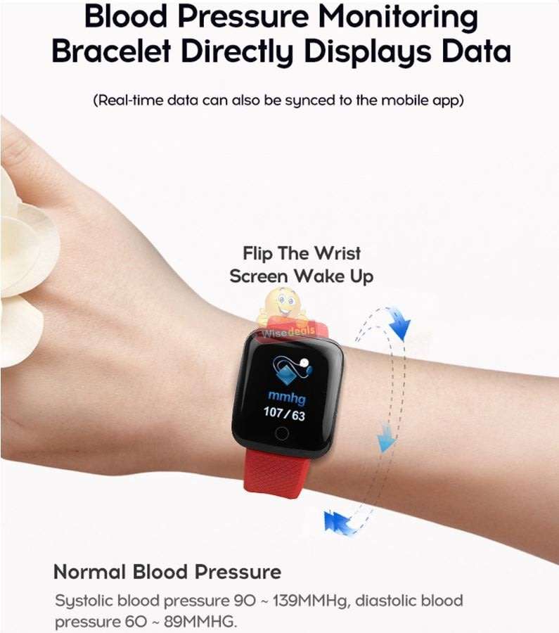 Bluetooth Fitness Smart Watch - Monitor Heart Rate, Blood Pressure, Blood Oxygen, Calorie, Distance