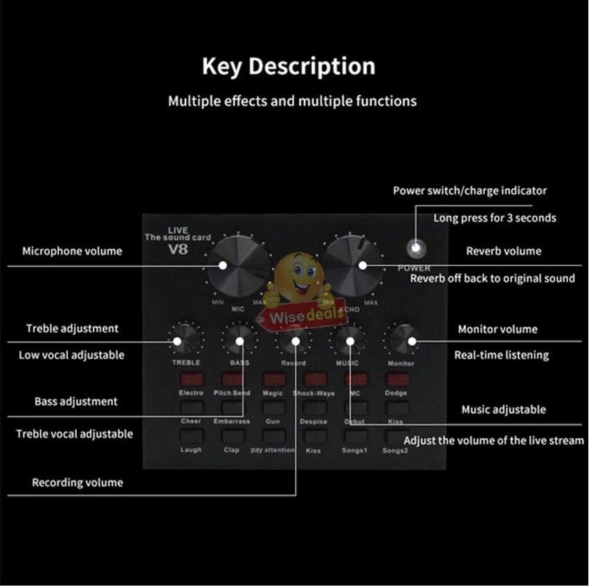 Rechargeable Bluetooth Live Sound Card, Various Electric Sound Effects, Support IOS & Android