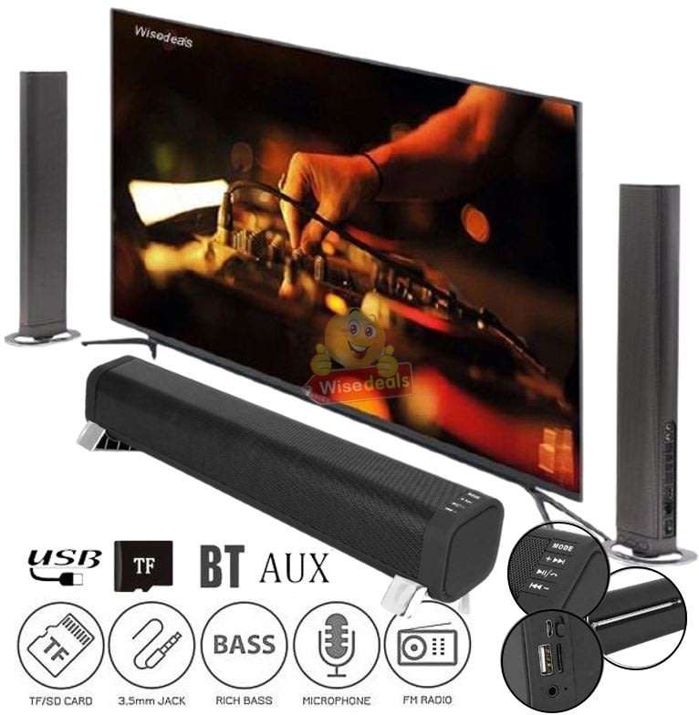 Wireless Bluetooth Soundbar with FM Radio & Build-In Mic, Support SD Card, USB, AUX