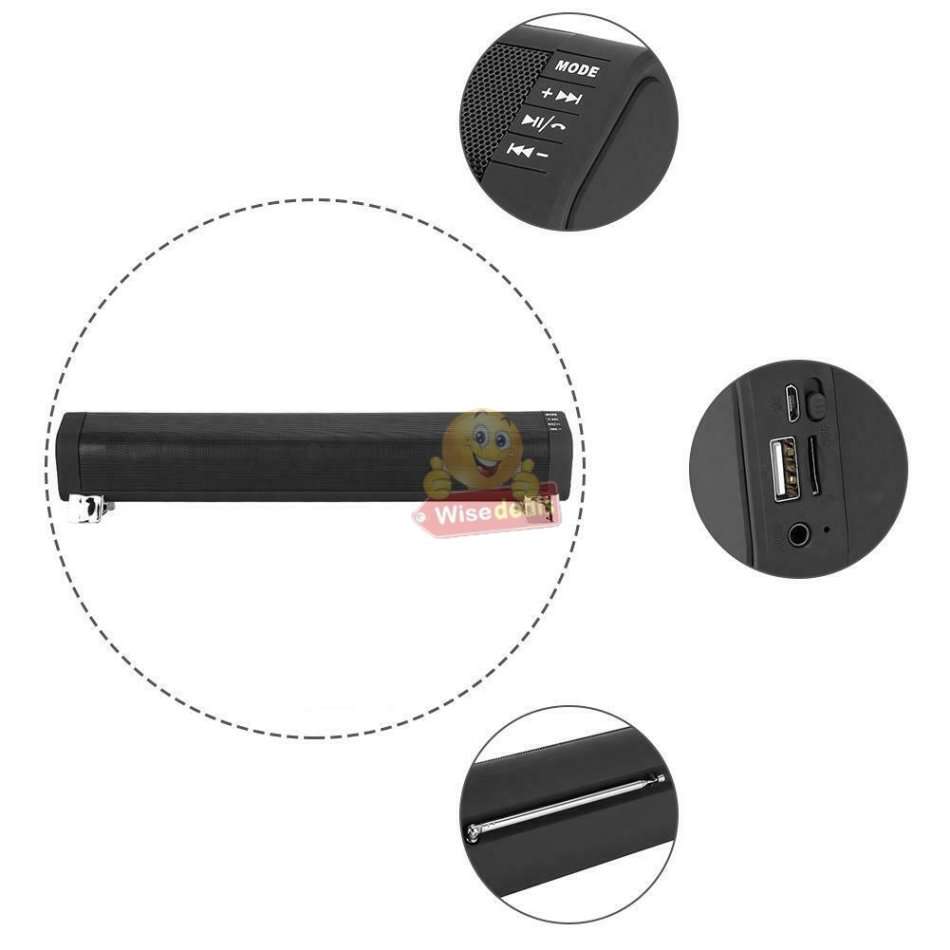 Wireless Bluetooth Soundbar with FM Radio & Build-In Mic, Support SD Card, USB, AUX