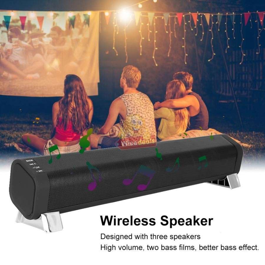 Wireless Bluetooth Soundbar with FM Radio & Build-In Mic, Support SD Card, USB, AUX