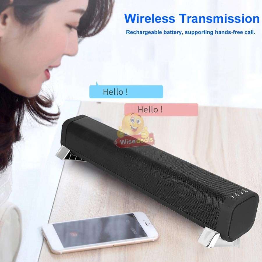Wireless Bluetooth Soundbar with FM Radio & Build-In Mic, Support SD Card, USB, AUX