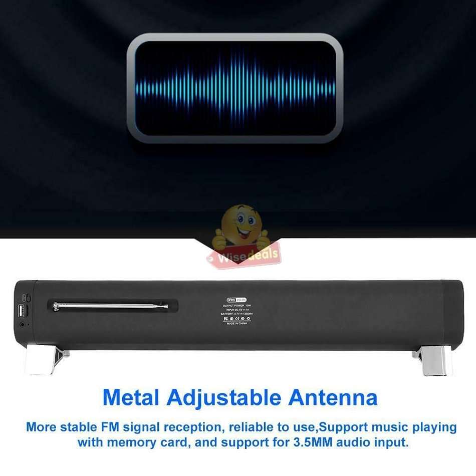 Wireless Bluetooth Soundbar with FM Radio & Build-In Mic, Support SD Card, USB, AUX