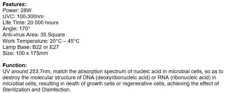 28W UV LED Sterilization and Disinfection Bulb  Keep you and your family healthy