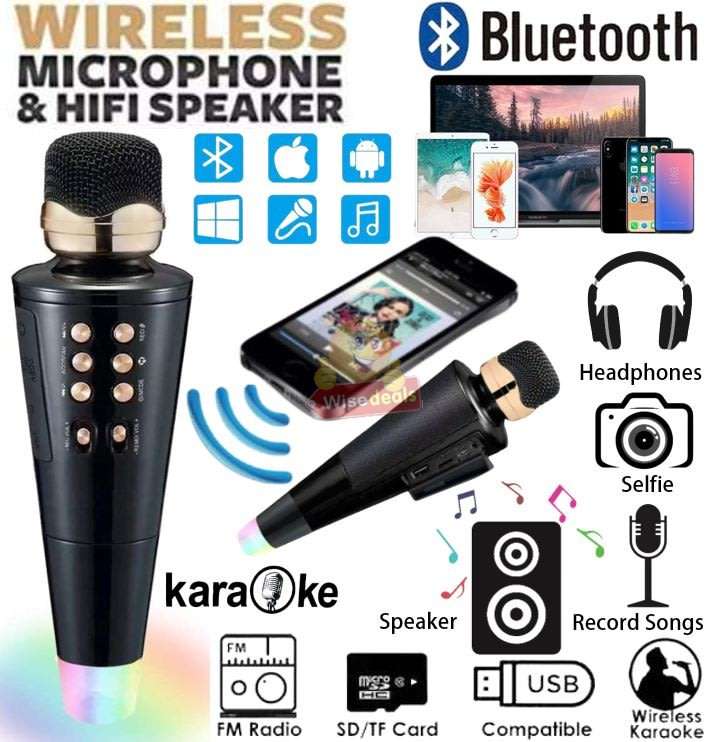 Wireless Bluetooth Karaoke Microphone & Speaker, Support Headphone, Aux, SD Card, USB & FM Radio