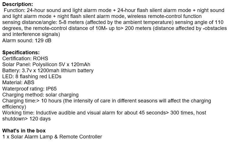 Waterproof Motion Sensor LED SOLAR ALARM LIGHT & Remote  - Your all-in-one Security Necessity