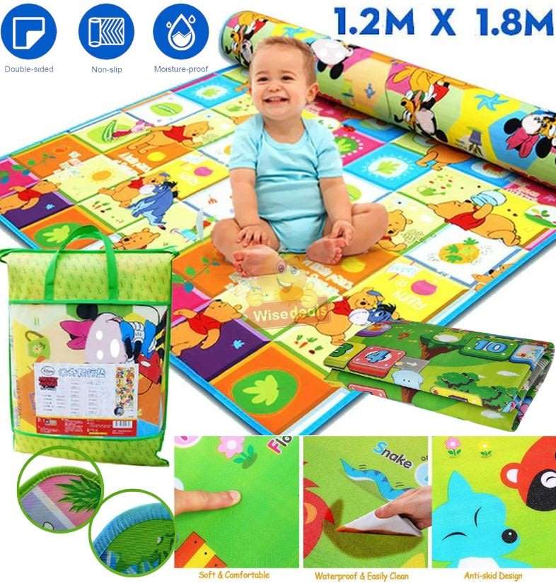 Large Double Sided Educational Play & Crawl Mat, Waterproof & Non-toxic Soft Foam