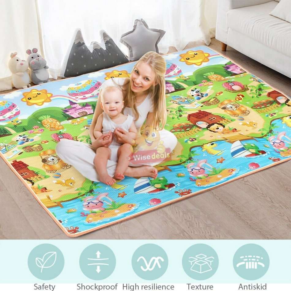 Large Double Sided Educational Play & Crawl Mat, Waterproof & Non-toxic Soft Foam