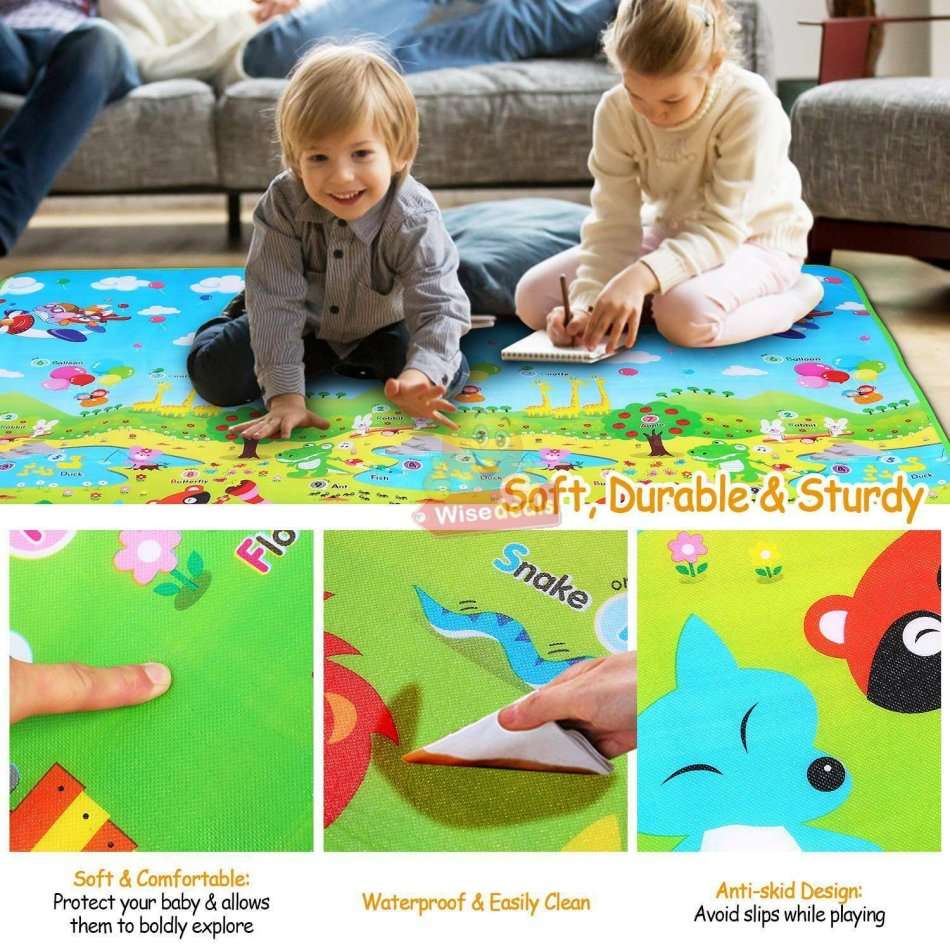 Large Double Sided Educational Play & Crawl Mat, Waterproof & Non-toxic Soft Foam