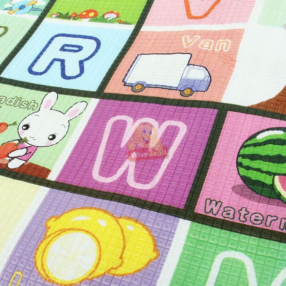 Large Double Sided Educational Play & Crawl Mat, Waterproof & Non-toxic Soft Foam