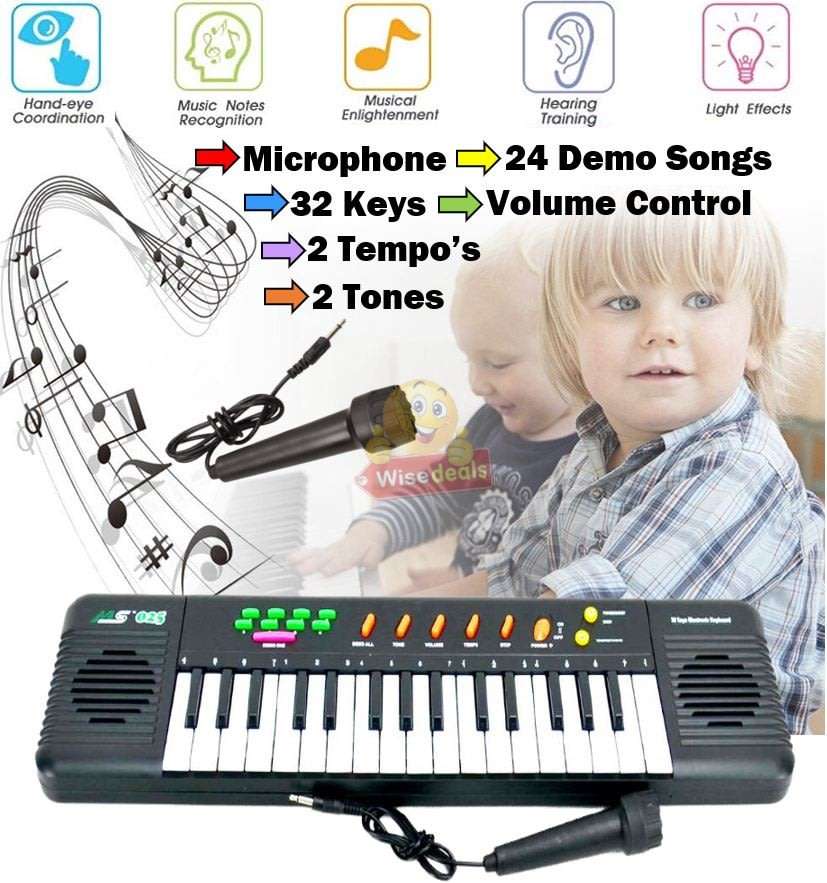 Childrens Piano & Microphone  32 Keys, 24 Demos Songs, 2 Tones, 2 Tempos & Volume Control