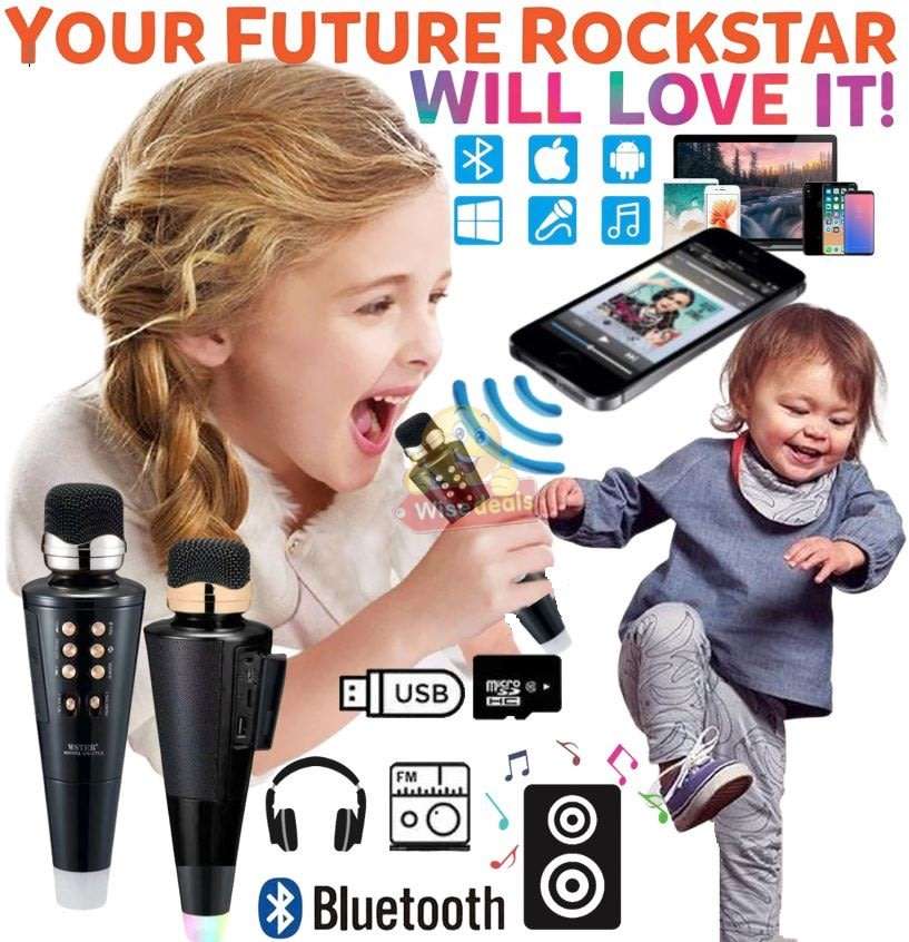 Wireless Bluetooth Microphone & Speaker, Support Headphone, Aux, SD Card, USB & FM Radio