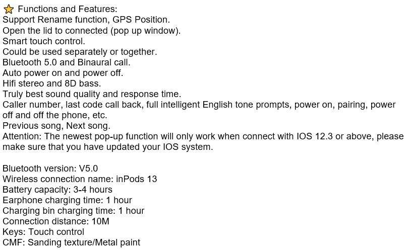 i13 Headset, Touch Control, HIFI Stereo and 8D bass, Truly best Sound Quality & Response