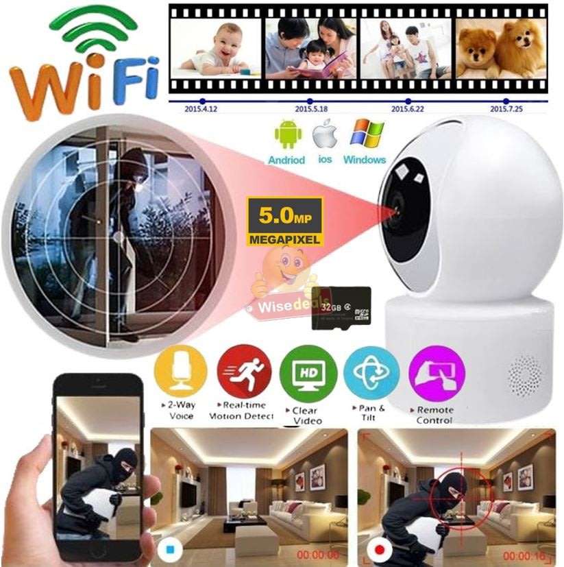 Wireless WIFI IP Security Surveillance Camera, 5MP, Support Motion Detection & Tracking