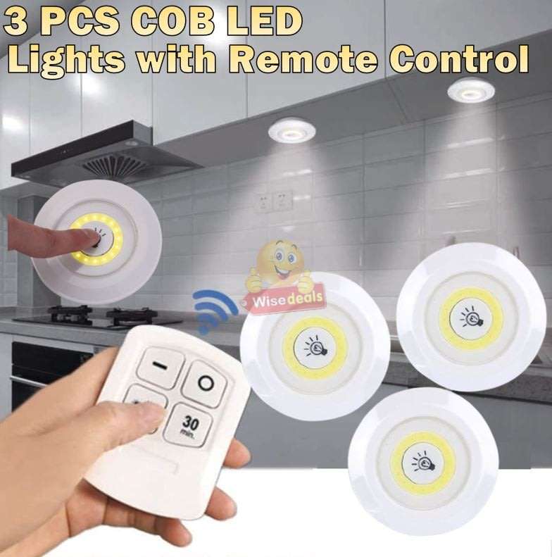 3 Piece Wireless, Adjustable, Multi-fnctional COB LED Light Set with Remote, Dimmer Control & Timer
