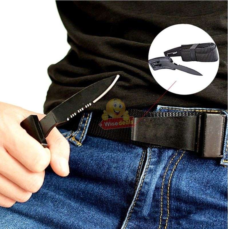 Be Prepared with this Belt with Buckle knife.  Use Indoor, Outdoor, Camping, Hiking, Self defense...