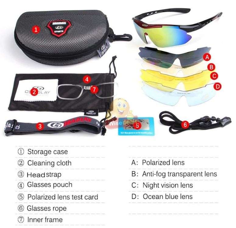 10 Piece Polarized UV400 Sport Sunglasses with 5 changeable Lenses