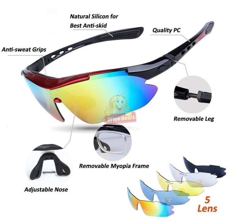 10 Piece Polarized UV400 Sport Sunglasses with 5 changeable Lenses