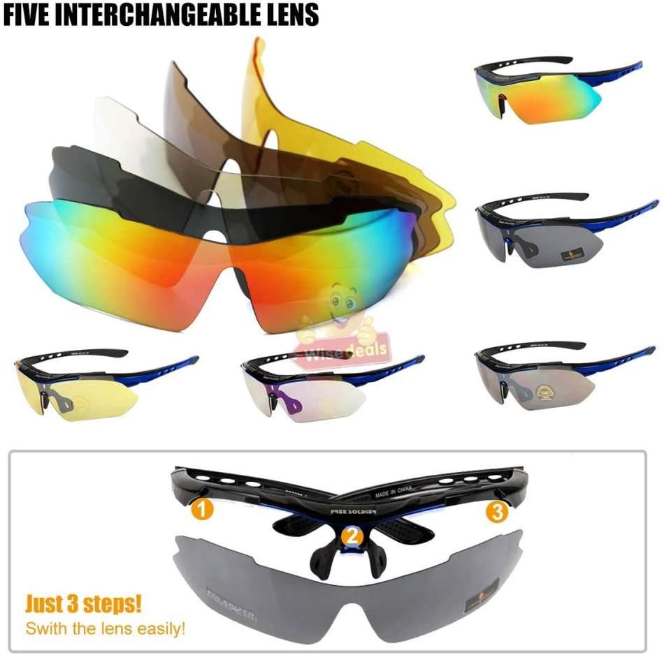10 Piece Polarized UV400 Sport Sunglasses with 5 changeable Lenses