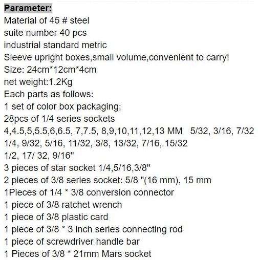 40 Piece Combination Socket Wrench Set in a handy Carry Case