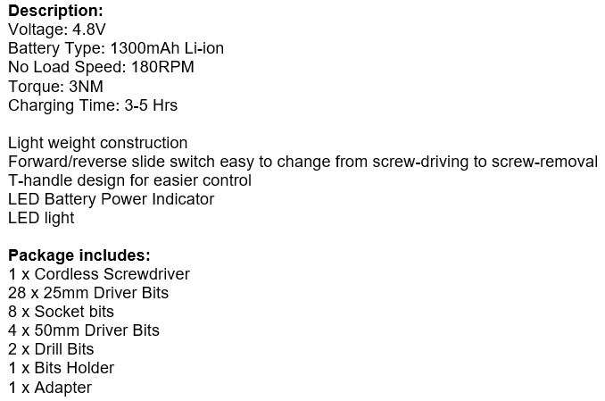 45Pcs Cordless Rechargeable Screwdriver and Drill Set Compact in Carry Case