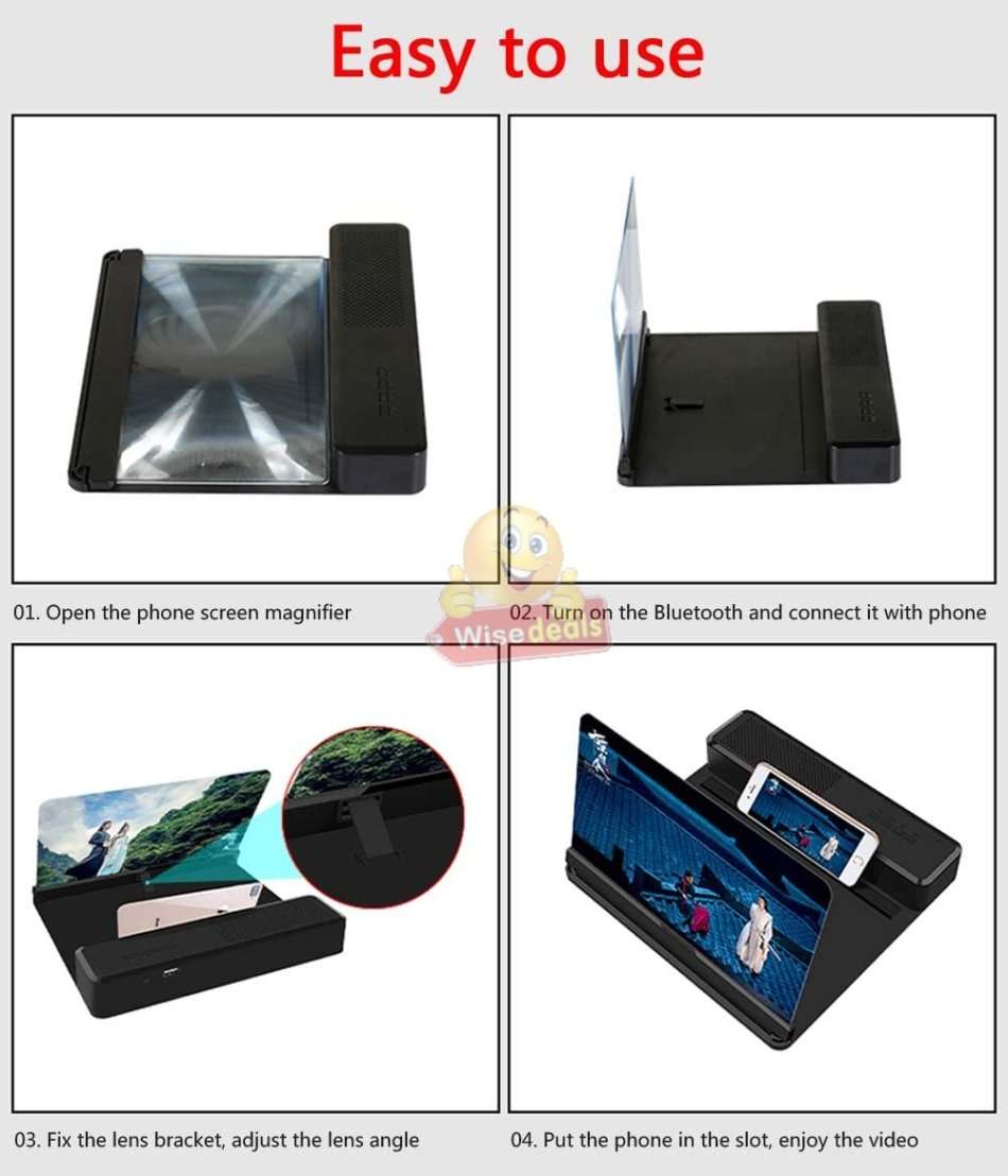 Bluetooth Speaker with Phone Screen Magnifier, Rechargeable, USB & SD Ports, Your own Home Cinema