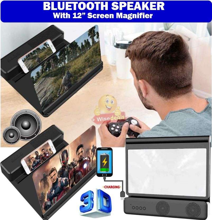 Bluetooth Speaker with Phone Screen Magnifier, Rechargeable, USB & SD Ports, Your own Home Cinema