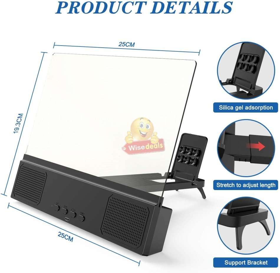 Bluetooth Speaker with Phone Screen Magnifier, Rechargeable, USB & SD Ports, Your own Home Cinema