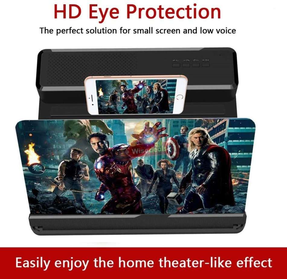 Bluetooth Speaker with Phone Screen Magnifier, Rechargeable, USB & SD Ports, Your own Home Cinema