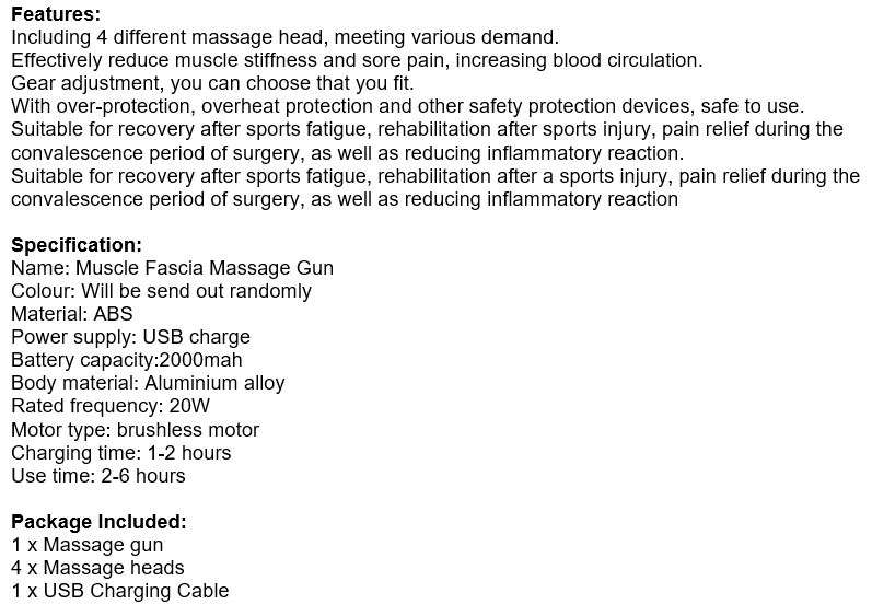 Muscle Fascia Massage Gun, Reduce Muscle Stiffness, Increase Blood Circulation, Pain Relieve etc.