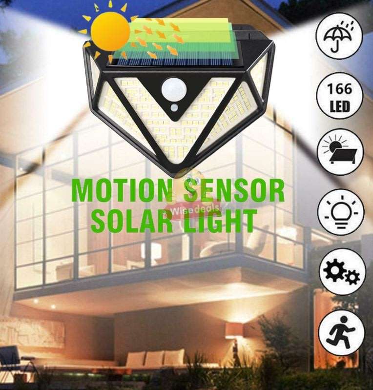Super Bright 166 LED Solar Motion Wall Light with 3 Mode Settings, 1200LM, Waterproof etc.