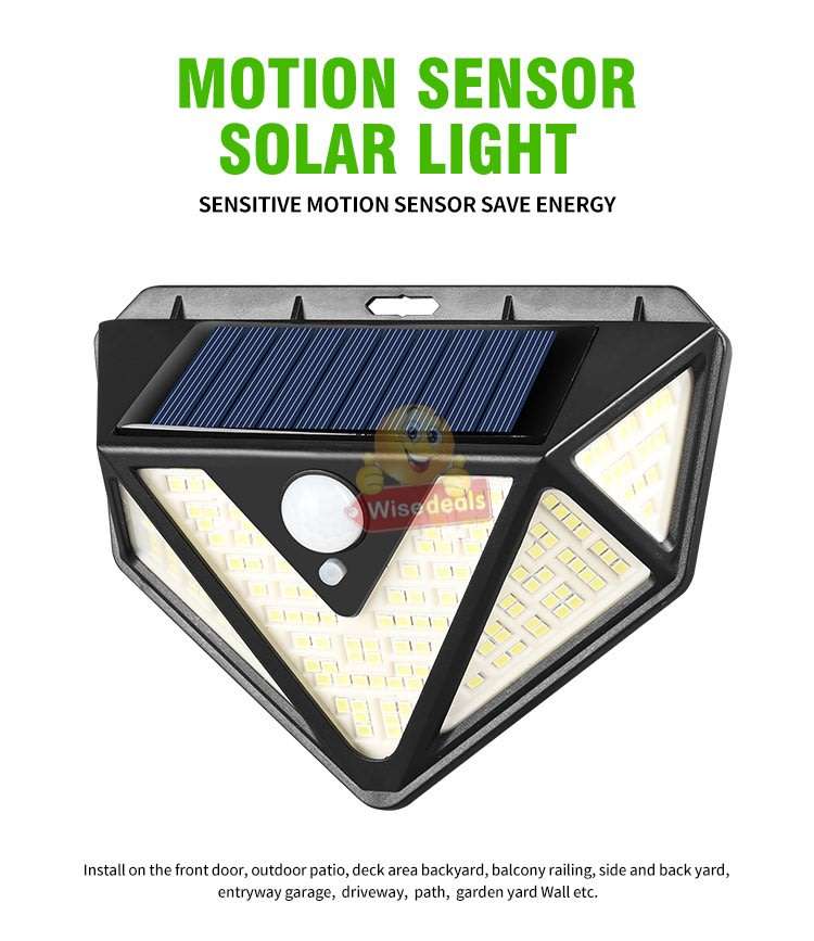 Super Bright 166 LED Solar Motion Wall Light with 3 Mode Settings, 1200LM, Waterproof etc.