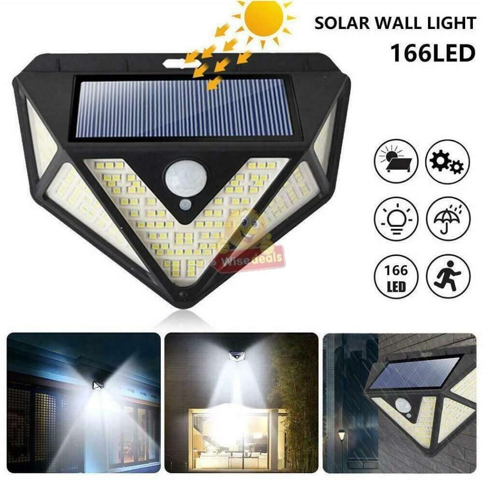 Super Bright 166 LED Solar Motion Wall Light with 3 Mode Settings, 1200LM, Waterproof etc.