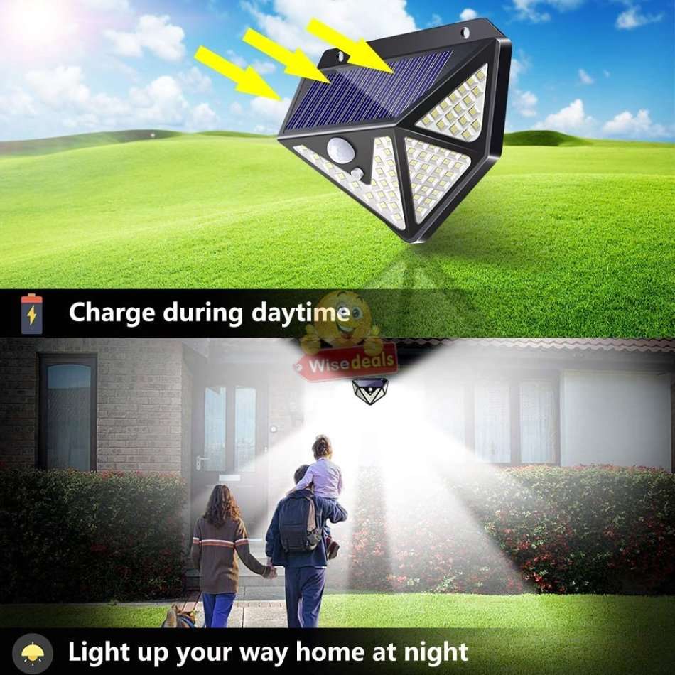 Super Bright 166 LED Solar Motion Wall Light with 3 Mode Settings, 1200LM, Waterproof etc.